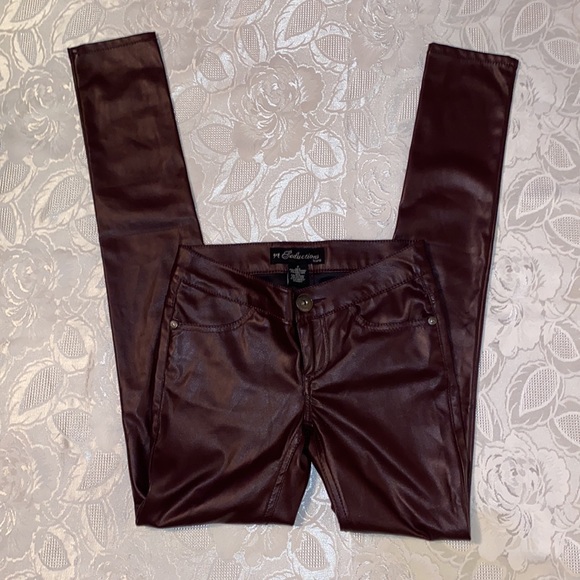 Seductions Sirens Burgundy/Brown Faux Leather Leggings - Picture 2 of 4